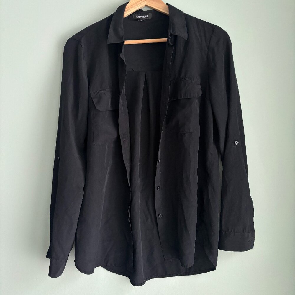 Express Black Button-Down Blouse | Size Small Pet… - image 2
